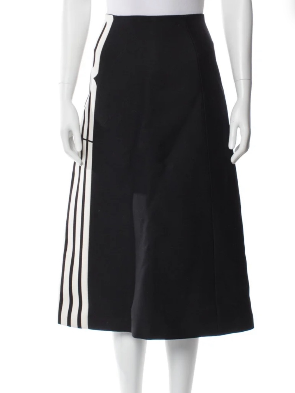 Dior Black Midi Skirt with Ivory Side Stripes
